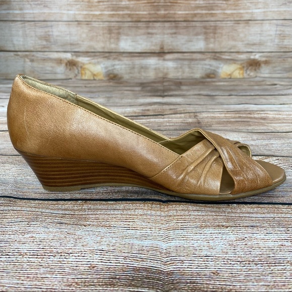 SoftSpots Peeptoe Wedged Sandals Women Size 10 Slip On Shoes - Brown - NEW. - Picture 5 of 10